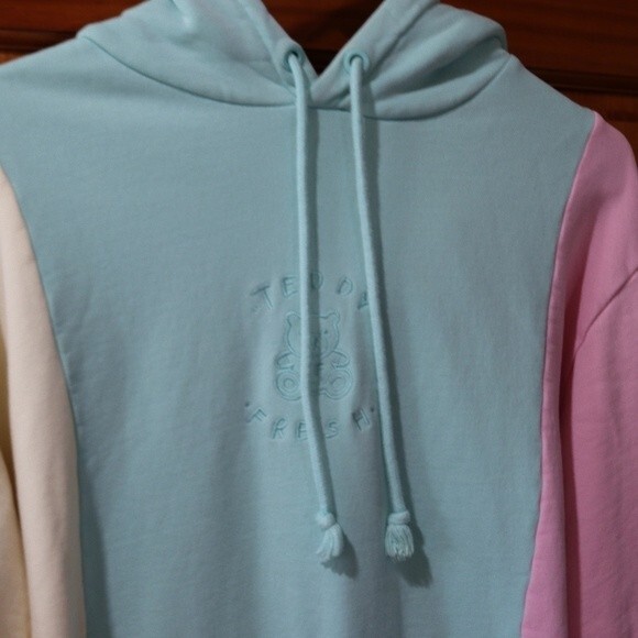 Teddy Fresh Pastel Colorblock Pullover Hoodie Sweatshirt MED 100% Cotton Streetw - Picture 6 of 11